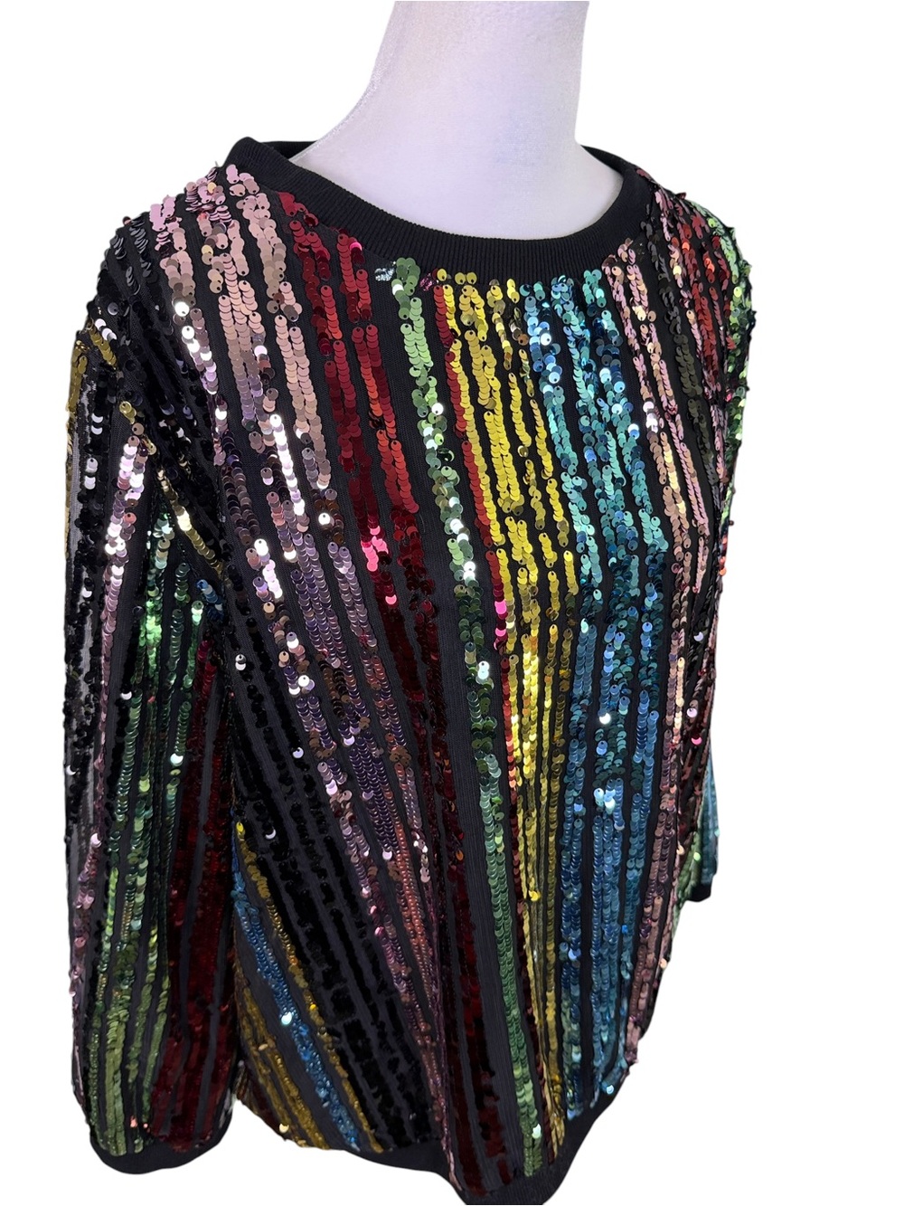 Lucky & Blessed NWT Multicolor Sequin Statement Top Large Party Holiday - Picture 7 of 11